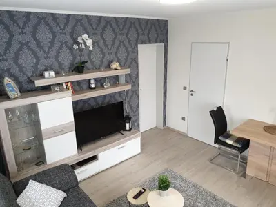 Ein Sitzbereich in der Unterkunft Strandstraße 51a, FeWo Marina