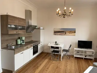 Küche/Küchenzeile in der Unterkunft Haus Kapitäns Villa, Backkajüte