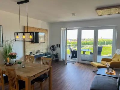 Ein Sitzbereich in der Unterkunft Haus Seehafen Apartment 3 1