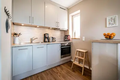 Küche/Küchenzeile in der Unterkunft Haus Nordseeblick Wohnung 31
