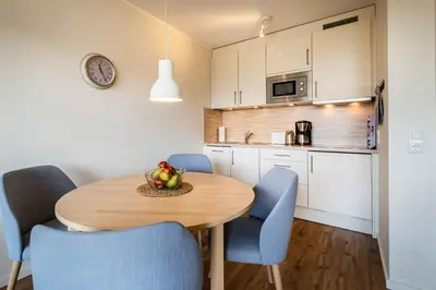 Küche/Küchenzeile in der Unterkunft Haus Nordseeblick Wohnung 32