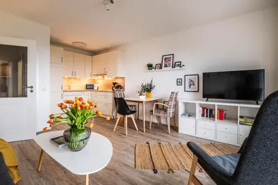 Küche/Küchenzeile in der Unterkunft Haus Nordseeblick Wohnung 37