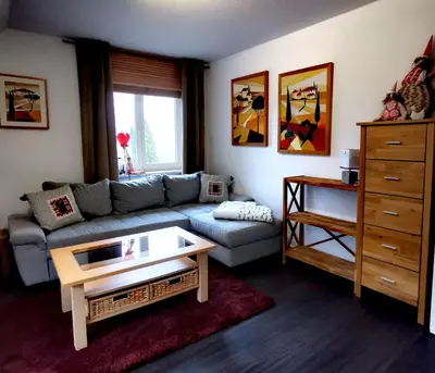 Ein Sitzbereich in der Unterkunft Ferienwohnung an der Barlter Mühle im ersten OG Nähe Nordsee