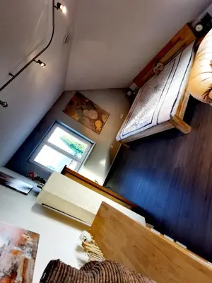 Ein Bett oder Betten in einem Zimmer der Unterkunft Ferienwohnung an der Barlter Mühle im ersten OG Nähe Nordsee