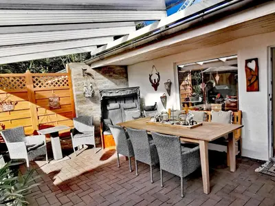 Ein Sitzbereich in der Unterkunft Ferienwohnung an der Barlter Mühle im ersten OG Nähe Nordsee