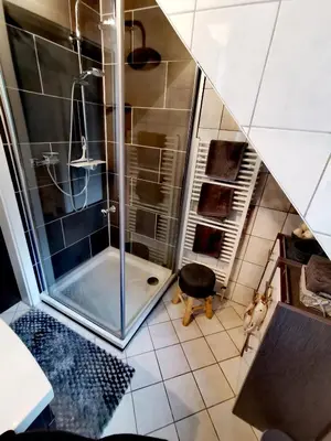 Ein Badezimmer in der Unterkunft Ferienwohnung an der Barlter Mühle im ersten OG Nähe Nordsee