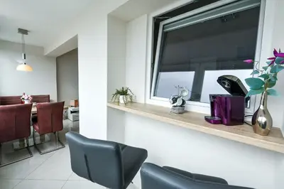 Ein Sitzbereich in der Unterkunft Strandhochhaus SB14