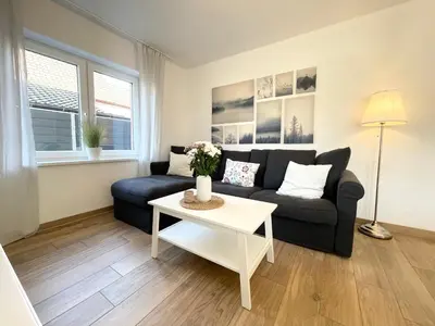 Ein Sitzbereich in der Unterkunft Duhner Strand Whg 2
