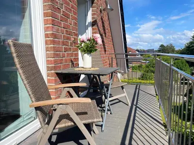 Ein Balkon oder eine Terrasse in der Unterkunft Duhner Strand Whg 5