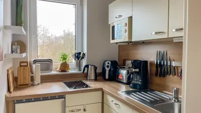 Küche/Küchenzeile in der Unterkunft Apartmenthaus Waldbad WHG Westwind 15 4