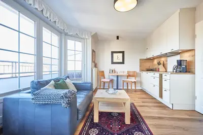Küche/Küchenzeile in der Unterkunft Ferienwohnung mit Seesicht Grimmershörnbucht