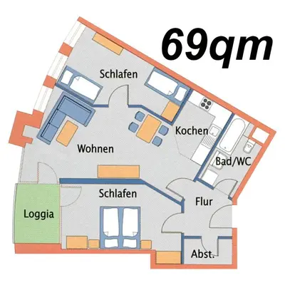 Grundriss der Unterkunft Nordseebrandung FeWo A4 3