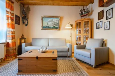Ein Sitzbereich in der Unterkunft Godewind Haus Wattwurm