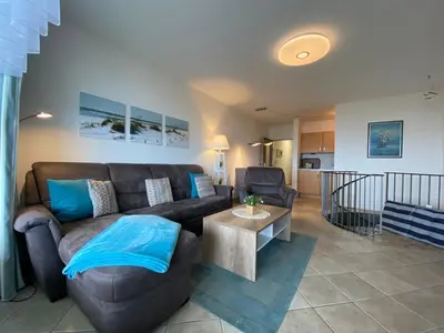 Ein Sitzbereich in der Unterkunft Nautilus, Ferienwohnung 5 inkl Strandkorb